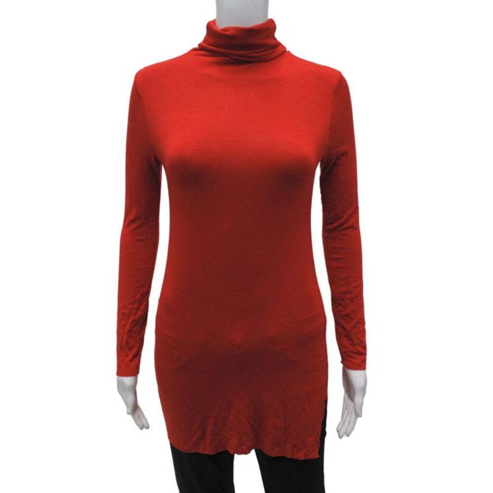 Rachel Pally Womens Tunic Blouse Red Turtleneck Long Sleeve Modal Size S
